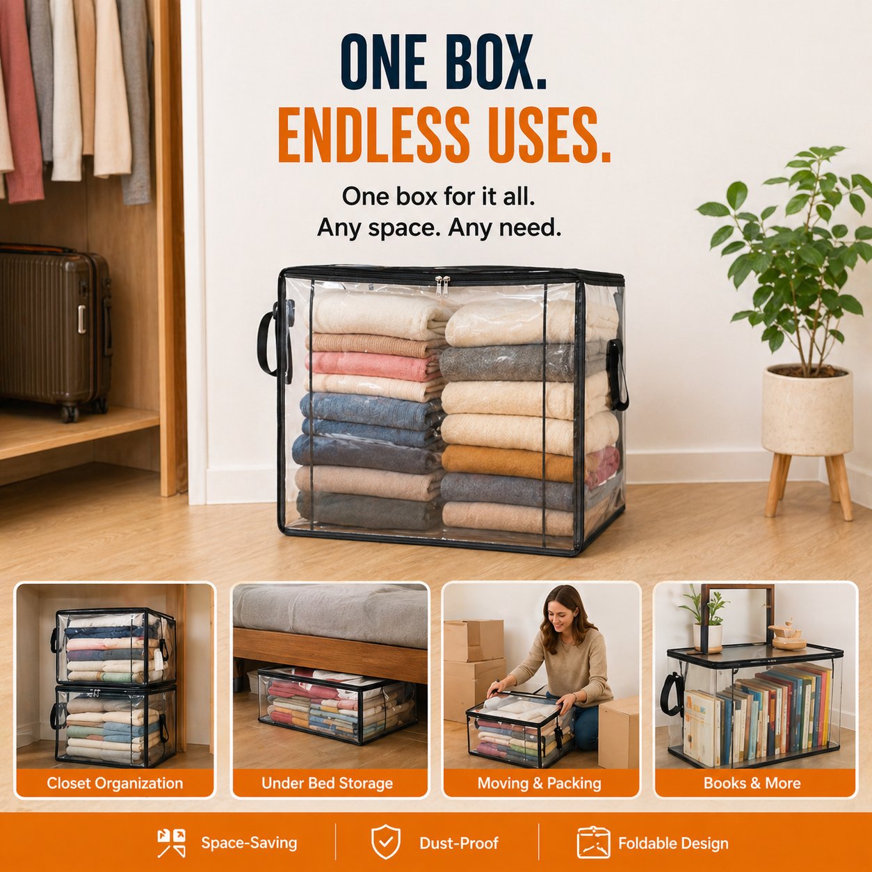 🔥Buy 2 get 1 free today!📦Large Heavy-Duty Thick Plastic Clear Storage Bag for Clothes, Moving & Storage
