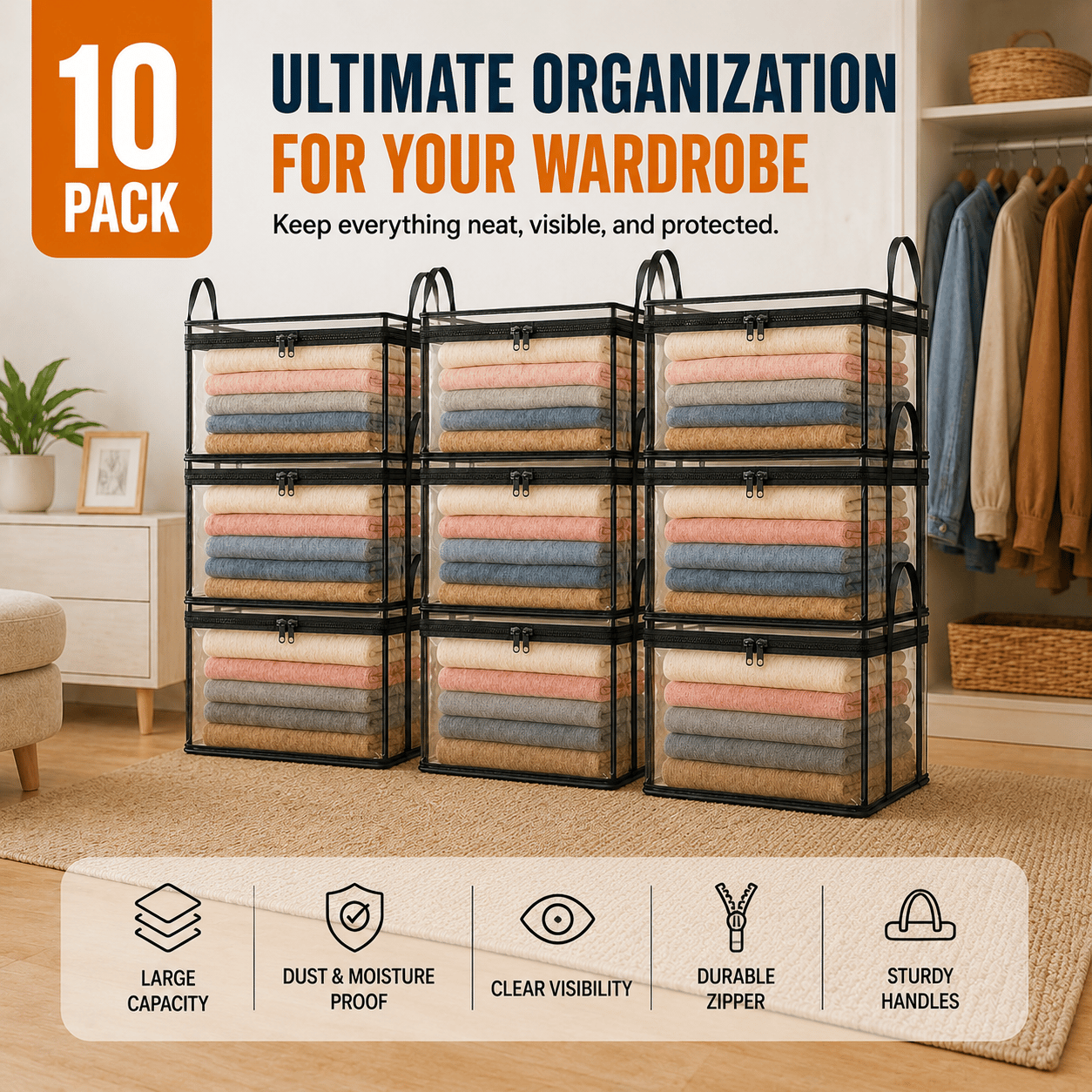 🔥Buy 2 get 1 free today!📦Large Heavy-Duty Thick Plastic Clear Storage Bag for Clothes, Moving & Storage